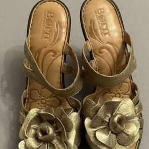 Born Metallic Gold Floral Heels